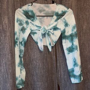 Tie-Front Long Sleeve Crop Top - Shear Swimsuit Cover